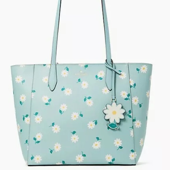 Kate Spade Dana Tote Bag Daisies Daisy Aphrodite Green & bifold wallet set NWT - Picture 2 of 11